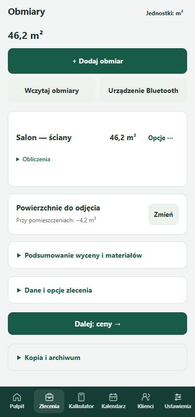 Rooms and measurements in TynkPlan, shown in Polish