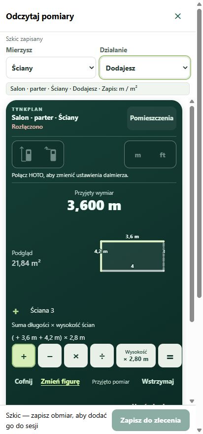 TynkPlan HOTO measurement panel with example dimensions in Polish